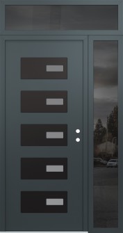 Diamond D7 52" x 96" anthracite/anthracite frosted Glass Panel black LHI with Sidelite and Transom mirrored Glass