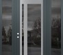 Modern Steel Front Door Diamond C15 60" x 96" anthracite/anthracite mirrored Glass Panel stainless steel RHI with 2 Sidelites and Transom mirrored Glass