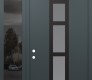 Modern Steel Front Door DIAMOND A10 50" X 96" ANTHRACITE/ANTHRACITE FROSTED GLASS PANEL BLACK RHI WITH SIDELITE AND TRANSOM MIRRORED GLASS