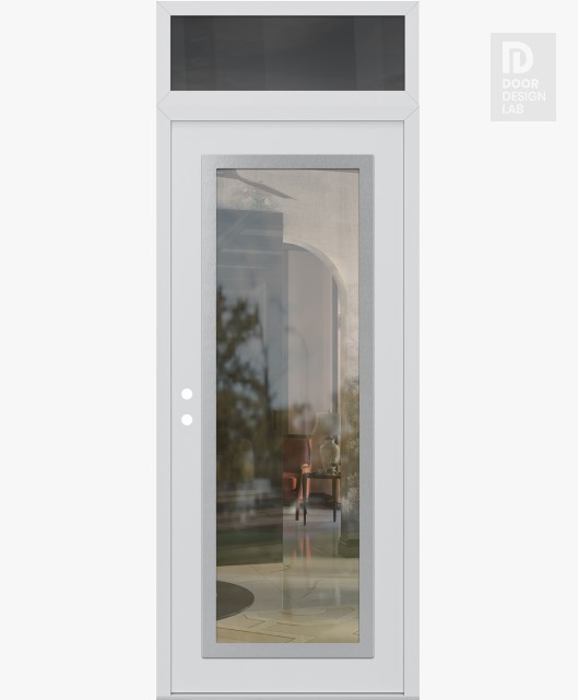 Modern Steel Front Door Diamond C1 36" x 96" white/white clear Glass Panel stainless steel RHI with Transom mirrored Glass