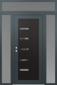 Diamond C8 64" x 96" anthracite/anthracite clear Glass Panel black RHI with 2 Sidelites and Transom frosted Glass