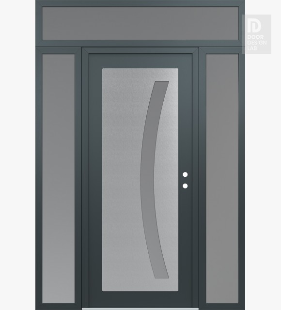 Modern Steel Front Door Diamond C4 64" x 96" anthracite/anthracite frosted Glass Panel stainless steel LHI with 2 Sidelites and Transom frosted Glass