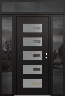 Diamond D7 68" x 96" black/black clear Glass Panel stainless steel LHI with 2 Sidelites and Transom mirrored Glass
