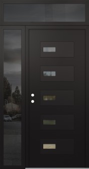 Diamond D7 48" x 96" black/black clear Glass Panel black RHI with Sidelite and Transom mirrored Glass