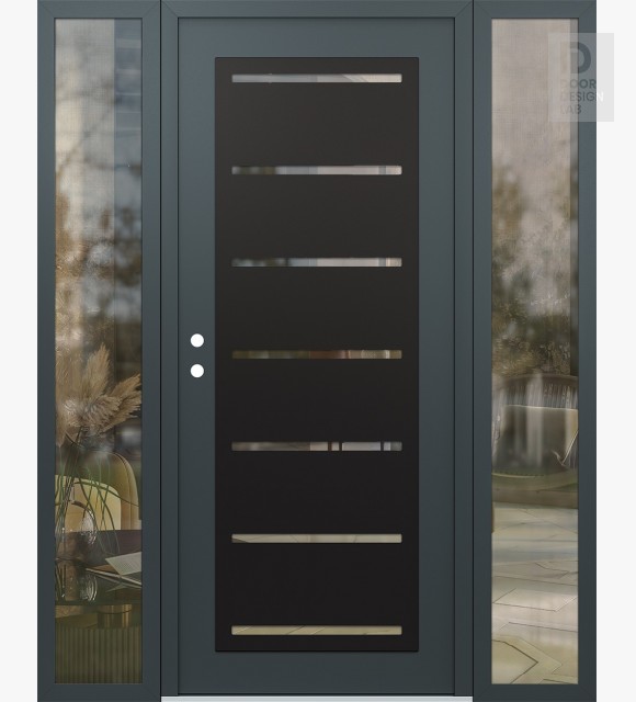 Modern Steel Front Door Diamond C11 64" x 80" anthracite/anthracite clear Glass Panel black RHI with 2 Sidelites clear Glass