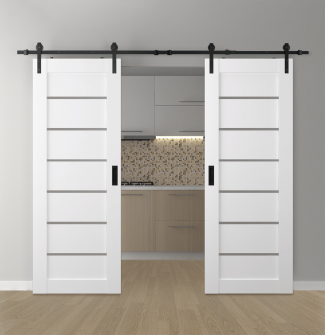 DOUBLE BARN DOOR ALBA BIANCO NOBLE 36" X 80" X 1 9/16" BLACK HARDWARE