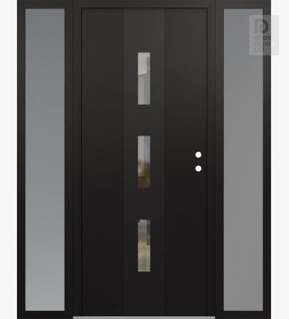 Modern Steel Front Door DIAMOND A7 68" X 80" BLACK/BLACK CLEAR GLASS PANEL BLACK LHI WITH 2 SIDELITES FROSTED GLASS