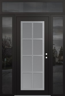 Diamond C16 64" x 96" black/white frosted Glass Panel stainless steel LHI with 2 Sidelites and Transom mirrored Glass