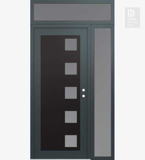 Modern Steel Front Door Diamond C5 52" x 96" anthracite/anthracite frosted Glass Panel black LHI with Sidelite and Transom frosted Glass