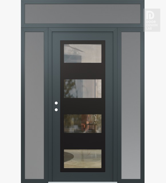 Modern Steel Front Door Diamond C2 60" x 96" anthracite/anthracite clear Glass Panel black RHI with 2 Sidelites and Transom frosted Glass