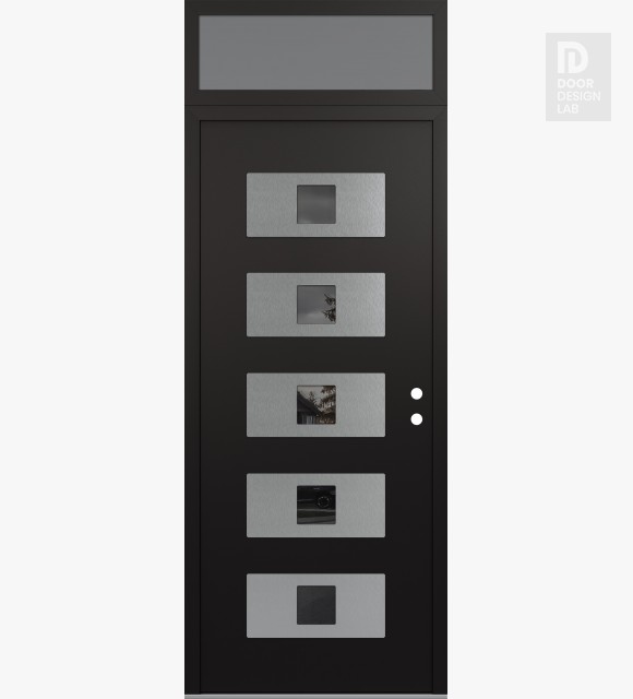 Modern Steel Front Door Diamond D8 36" x 96" black/black mirrored Glass Panel stainless steel LHI with Transom frosted Glass