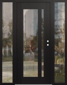 Diamond C15 64" x 80" black/black clear Glass Panel black LHI with 2 Sidelites clear Glass