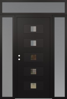 Diamond D8 64" x 96" black/black clear Glass Panel black RHI with 2 Sidelites and Transom frosted Glass