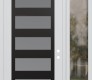 Modern Steel Front Door Diamond C9 50" x 96" white/white frosted Glass Panel black LHI with Sidelite and Transom clear Glass