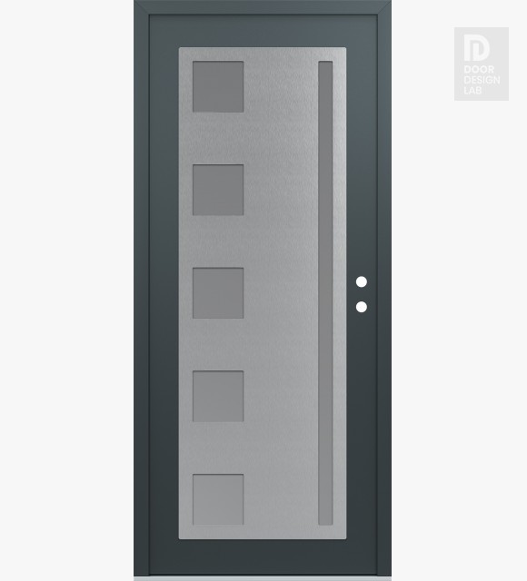 Modern Steel Front Door Diamond C3 36" x 80" anthracite/anthracite frosted Glass Panel stainless steel LHI