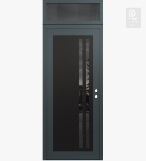 Modern Steel Front Door Diamond C6 36" x 96" anthracite/anthracite mirrored Glass Panel black LHI with Transom mirrored Glass