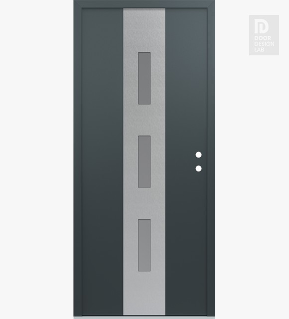 Modern Steel Front Door DIAMOND A7 36" X 80" ANTHRACITE/ANTHRACITE FROSTED GLASS PANEL STAINLESS STEEL LHI