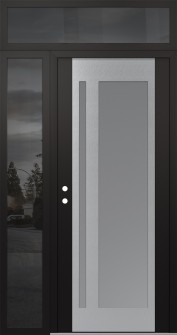 Diamond C15 52" x 96" black/white frosted Glass Panel stainless steel RHI with Sidelite and Transom mirrored Glass