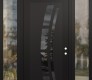 Modern Steel Front Door Diamond C12 68" x 96" black/black mirrored Glass Panel black LHI with 2 Sidelites and Transom clear Glass
