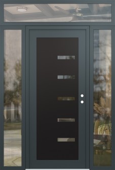 Diamond C8 64" x 96" anthracite/anthracite clear Glass Panel black LHI with 2 Sidelites and Transom clear Glass