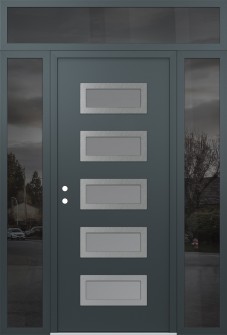 Diamond D1 60" x 96" anthracite/anthracite frosted Glass Panel stainless steel RHI with 2 Sidelites and Transom mirrored Glass