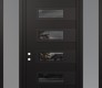 Modern Steel Front Door Diamond D3 60" x 96" black/black mirrored Glass Panel black RHI with 2 Sidelites and Transom frosted Glass