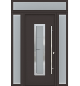 MODERN FRONT STEEL DOOR ARGOS BROWN/WHITE 61 1/16" X 95 11/16" RHI + SIDELITE LEFT/RIGHT + TRANSOM