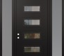 Modern Steel Front Door Diamond D1 68" x 96" black/black clear Glass Panel black RHI with 2 Sidelites and Transom frosted Glass
