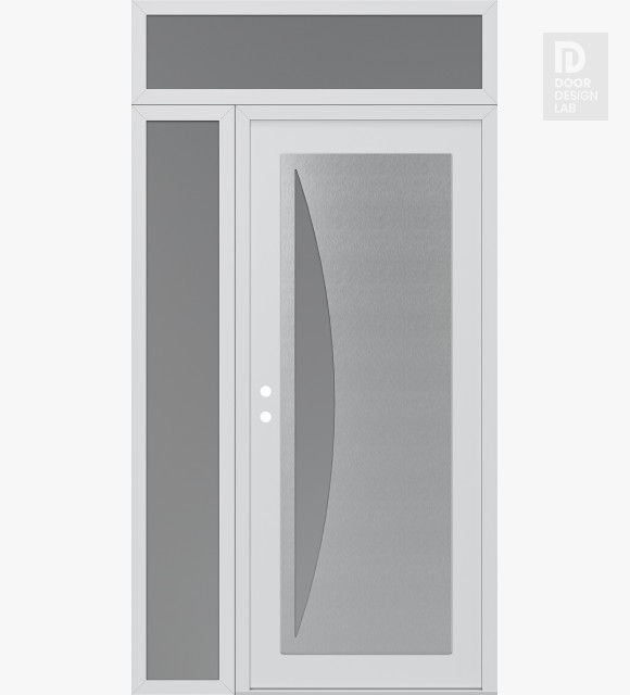 Modern Steel Front Door Diamond C13 52" x 96" white/white frosted Glass Panel stainless steel RHI with Sidelite and Transom frosted Glass