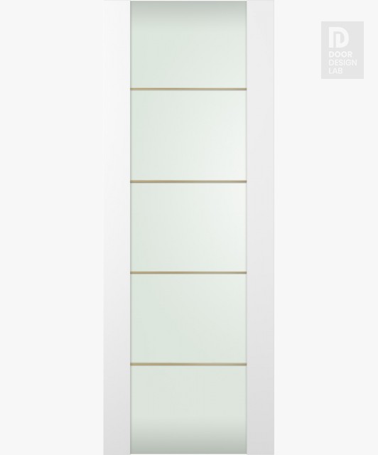 DOOR SLAB SMART PRO H3G 4H GOLD STRIPS VETRO POLAR WHITE 32" X 92 1/2" X 1 3/4" TEMPERED FROSTED GLASS