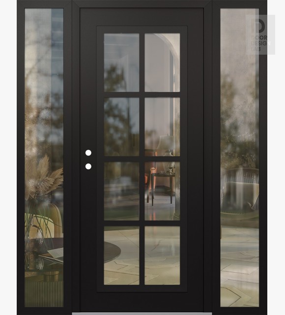 Modern Steel Front Door Diamond C16 64" x 80" black/black clear Glass Panel black RHI with 2 Sidelites clear Glass