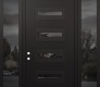 Modern Steel Front Door Diamond D4 60" x 96" black/black mirrored Glass Panel black RHI with 2 Sidelites and Transom mirrored Glass
