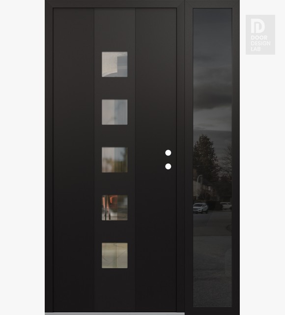 Modern Steel Front Door DIAMOND A13 52" X 80" BLACK/BLACK CLEAR GLASS PANEL BLACK LHI WITH SIDELITE MIRRORED GLASS