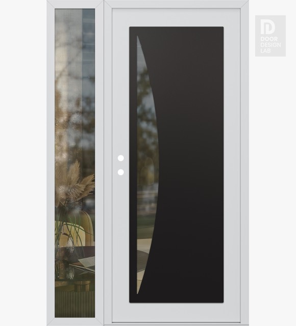 Modern Steel Front Door Diamond C13 48" x 80" white/white clear Glass Panel black RHI with Sidelite clear Glass