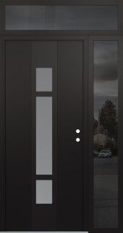 DIAMOND A9 50" X 96" BLACK/WHITE FROSTED GLASS PANEL BLACK LHI WITH SIDELITE AND TRANSOM MIRRORED GLASS