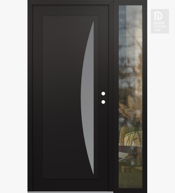 Modern Steel Front Door Diamond C13 50" x 80" black/white frosted Glass Panel black LHI with Sidelite clear Glass