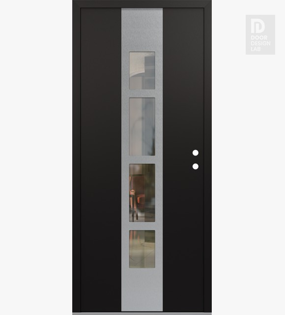 Modern Steel Front Door DIAMOND A10 36" X 80" BLACK/BLACK CLEAR GLASS PANEL STAINLESS STEEL LHI