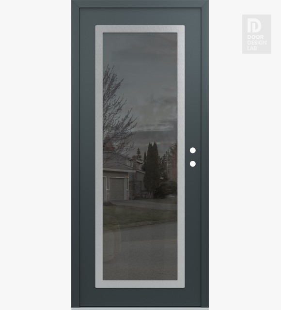 Modern Steel Front Door Diamond C1 36" x 80" anthracite/anthracite mirrored Glass Panel stainless steel LHI
