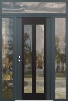 Diamond C14 60" x 96" anthracite/anthracite clear Glass Panel black RHI with 2 Sidelites and Transom clear Glass