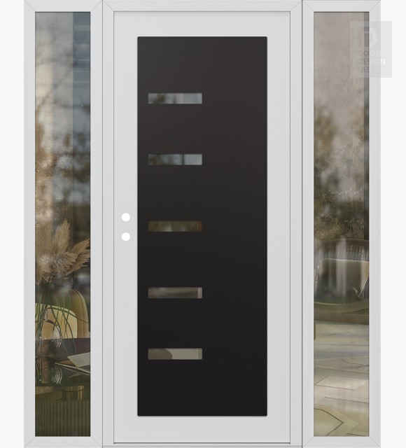 Modern Steel Front Door Diamond C8 64" x 80" white/white clear Glass Panel black RHI with 2 Sidelites clear Glass