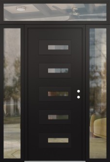 Diamond D6 68" x 96" black/black clear Glass Panel black LHI with 2 Sidelites and Transom clear Glass