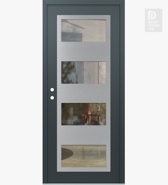 Modern Steel Front Door Diamond C2 36" x 80" anthracite/anthracite clear Glass Panel stainless steel RHI