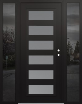 Diamond C9 64" x 80" black/white frosted Glass Panel black LHI with 2 Sidelites mirrored Glass