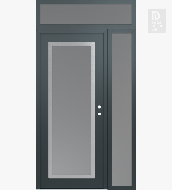 Modern Steel Front Door Diamond C1 52" x 96" anthracite/anthracite frosted Glass Panel stainless steel LHI with Sidelite and Transom frosted Glass