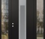 Modern Steel Front Door DIAMOND A1 64" X 96" BLACK/WHITE FROSTED GLASS PANEL STAINLESS STEEL RHI WITH 2 SIDELITES AND TRANSOM CLEAR GLASS