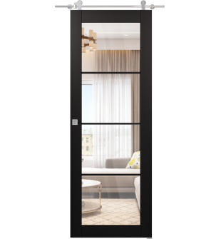 Avon 4 Lite Clear Vetro Black Matte Barn doors