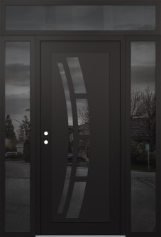 Diamond C12 60" x 96" black/black mirrored Glass Panel black RHI with 2 Sidelites and Transom mirrored Glass