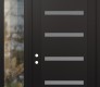 Modern Steel Front Door Diamond C7 48" x 96" black/white frosted Glass Panel black RHI with Sidelite and Transom clear Glass