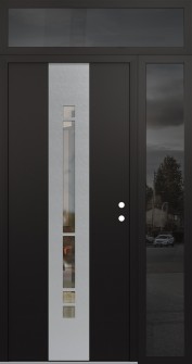 DIAMOND A3 52" X 96" BLACK/BLACK CLEAR GLASS PANEL STAINLESS STEEL LHI WITH SIDELITE AND TRANSOM MIRRORED GLASS