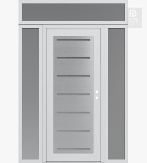 Modern Steel Front Door Diamond C11 64" x 96" white/white frosted Glass Panel stainless steel LHI with 2 Sidelites and Transom frosted Glass